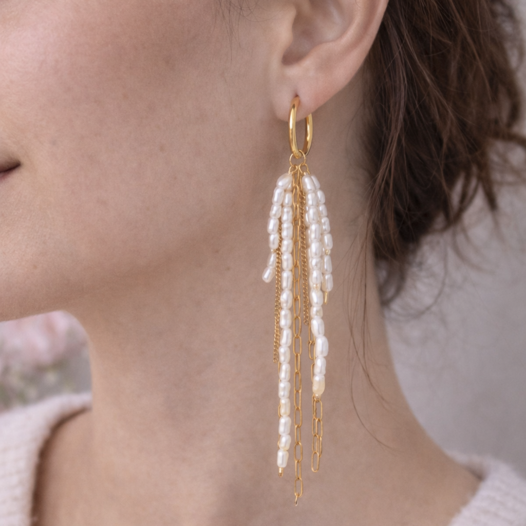 Perlové třásňové náušnice PEARL FLOW2